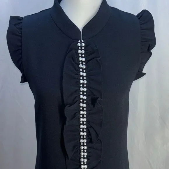 Lilly Pulitzer Black Dress Pearl front Sz 12 Adalee onyx LBD - Picture 4 of 10